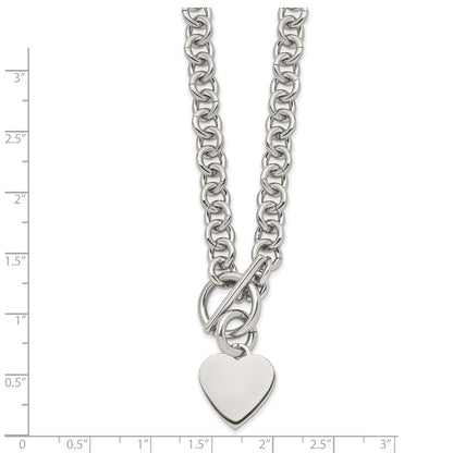 Stainless Steel Chisel Polished Heart Toggle On An 18 Inch Open Link Chain Necklace