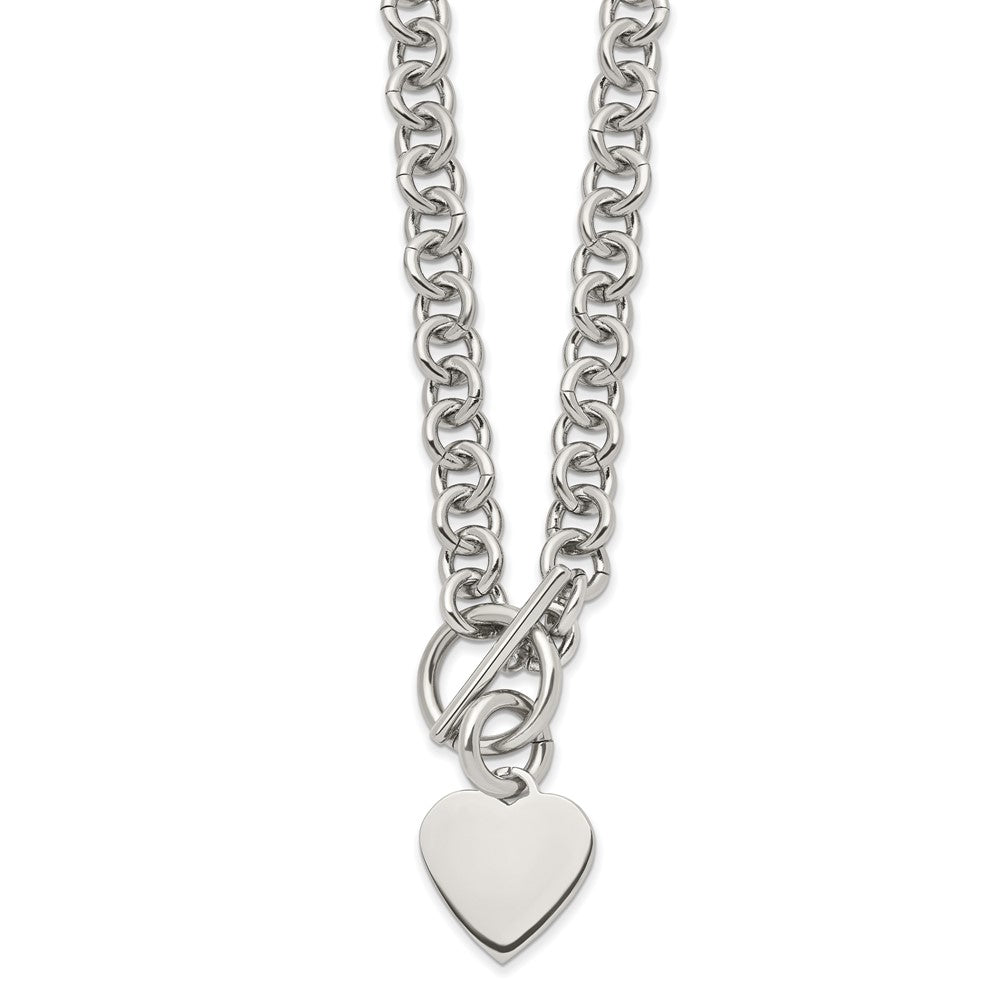 Stainless Steel Chisel Polished Heart Toggle On An 18 Inch Open Link Chain Necklace