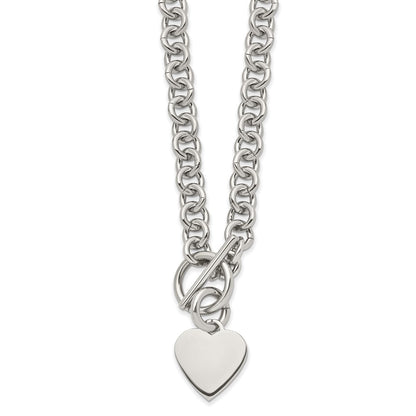 Stainless Steel Chisel Polished Heart Toggle On An 18 Inch Open Link Chain Necklace