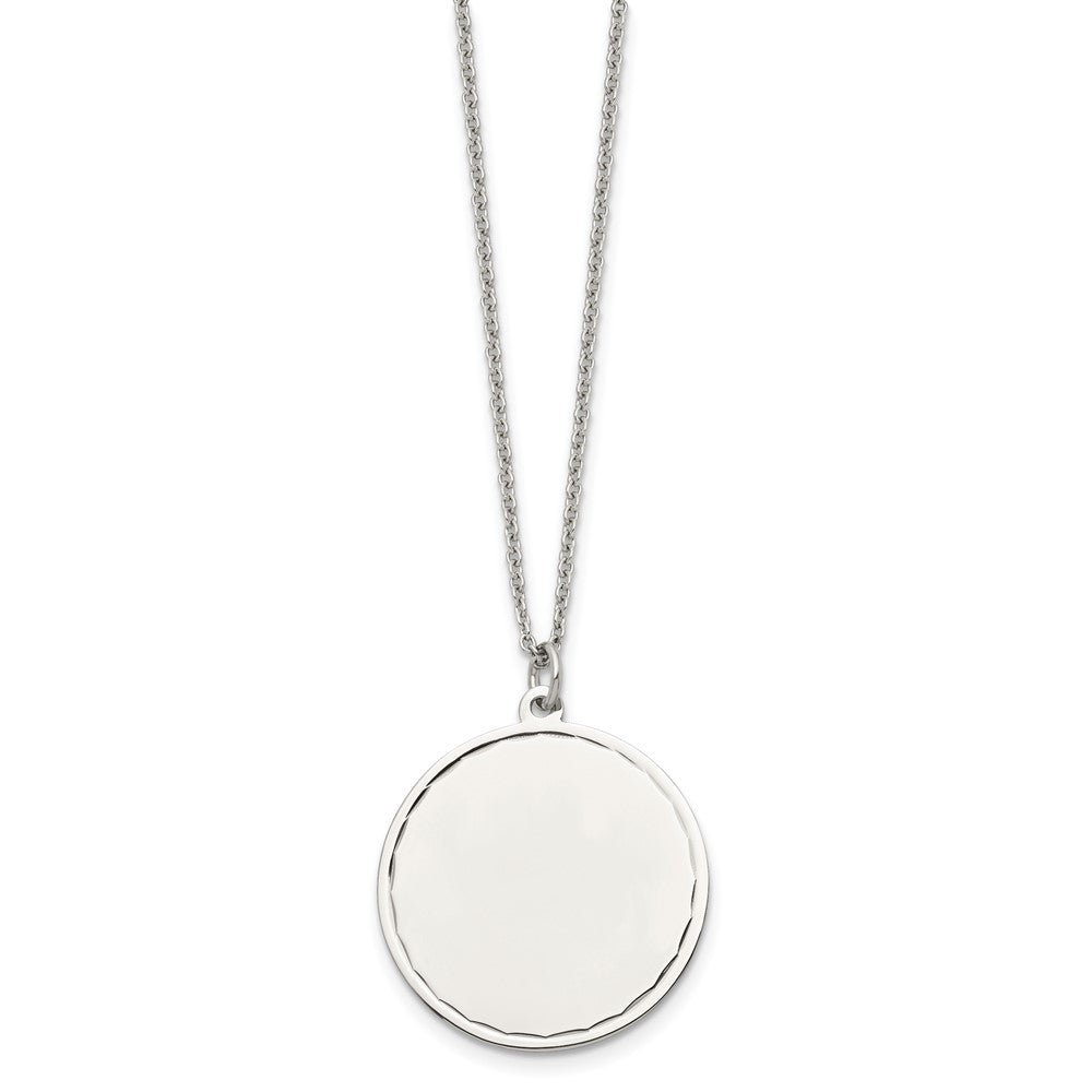 Stainless Steel Chisel Polished Engraveable Round Disc Pendant On An 18 Inch Plus A 2 Extension Cable Chain Necklace
