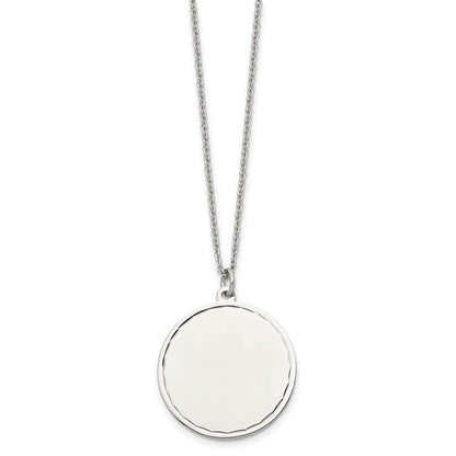 Stainless Steel Chisel Polished Engraveable Round Disc Pendant On An 18 Inch Plus A 2 Extension Cable Chain Necklace