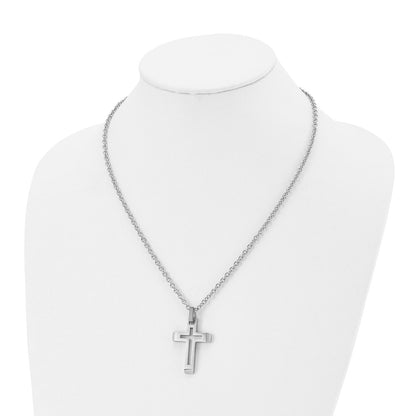 Stainless Steel Chisel Brushed And Polished Cut-Out Cross Pendant On A 20 Inch Cable Chain Necklace