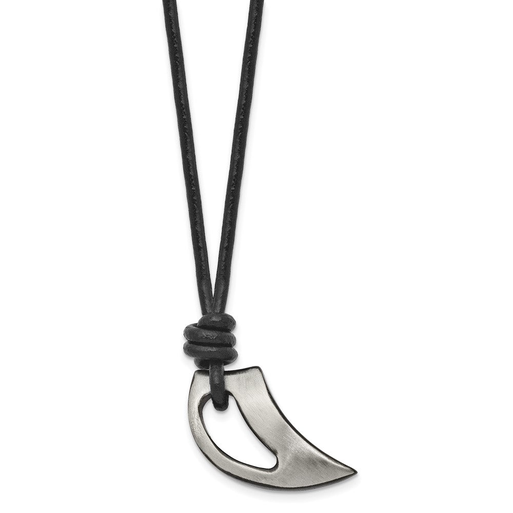 Stainless Steel Chisel Brushed And Polished Black Ip-Plated Claw Pendant On A 20 Inch Leather Cord Necklace
