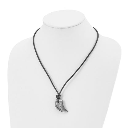 Stainless Steel Chisel Brushed And Polished Black Ip-Plated Claw Pendant On A 20 Inch Leather Cord Necklace