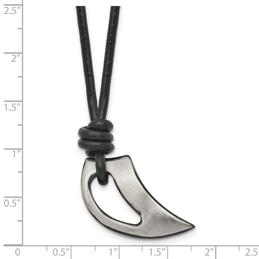 Stainless Steel Chisel Brushed And Polished Black Ip-Plated Claw Pendant On A 20 Inch Leather Cord Necklace