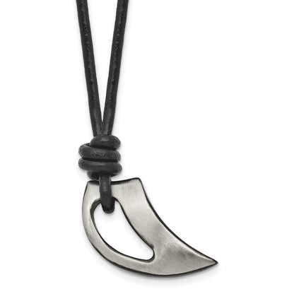 Stainless Steel Chisel Brushed And Polished Black Ip-Plated Claw Pendant On A 20 Inch Leather Cord Necklace