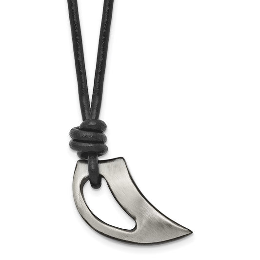 Stainless Steel Chisel Brushed And Polished Black Ip-Plated Claw Pendant On A 20 Inch Leather Cord Necklace
