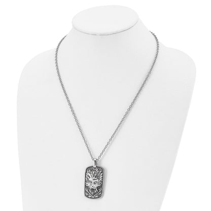Stainless Steel Chisel Antiqued And Polished Mystical Lion Dog Tag On A 22 Inch Cable Chain Necklace
