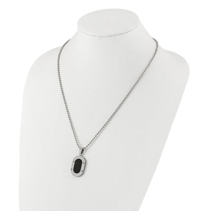 Stainless Steel Polished Black Carbon Fiber Inlay Oval Necklace