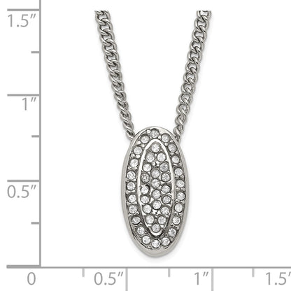 Stainless Steel Polished Crystal Oval Necklace