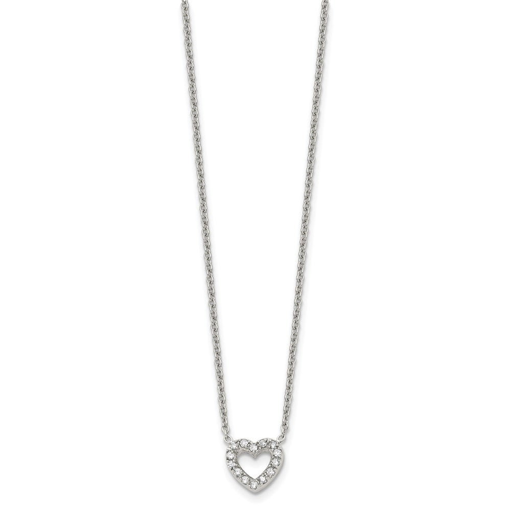Stainless Steel Chisel Polished Cz Open Heart On An 18 Inch Cable Chain Necklace