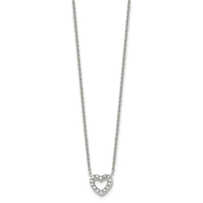 Stainless Steel Chisel Polished Cz Open Heart On An 18 Inch Cable Chain Necklace