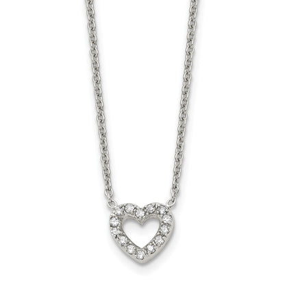 Stainless Steel Chisel Polished Cz Open Heart On An 18 Inch Cable Chain Necklace