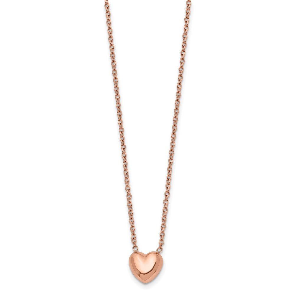Stainless Steel Chisel Polished Rose Ip-Plated Heart On A 17.5 Inch Cable Chain Necklace