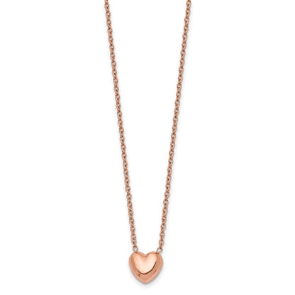 Stainless Steel Chisel Polished Rose Ip-Plated Heart On A 17.5 Inch Cable Chain Necklace