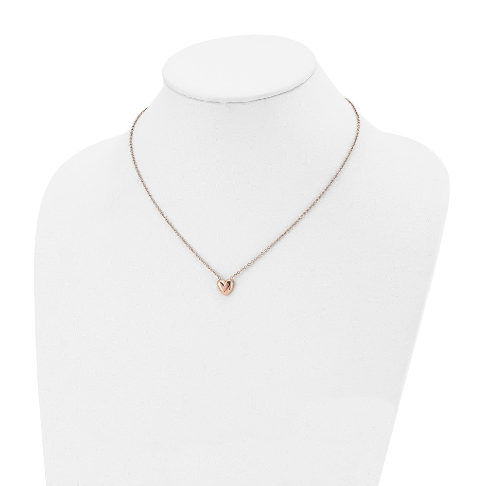 Stainless Steel Chisel Polished Rose Ip-Plated Heart On A 17.5 Inch Cable Chain Necklace