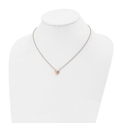 Stainless Steel Chisel Polished Rose Ip-Plated Heart On A 17.5 Inch Cable Chain Necklace