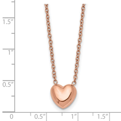 Stainless Steel Chisel Polished Rose Ip-Plated Heart On A 17.5 Inch Cable Chain Necklace