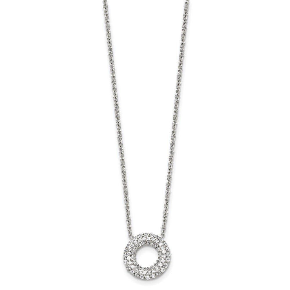 Stainless Steel Polished Cz Circle 18.25In Necklace