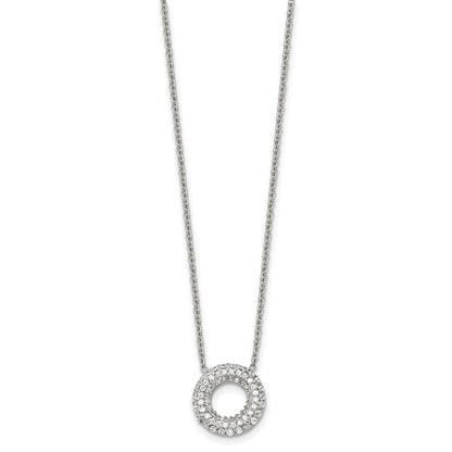 Stainless Steel Polished Cz Circle 18.25In Necklace