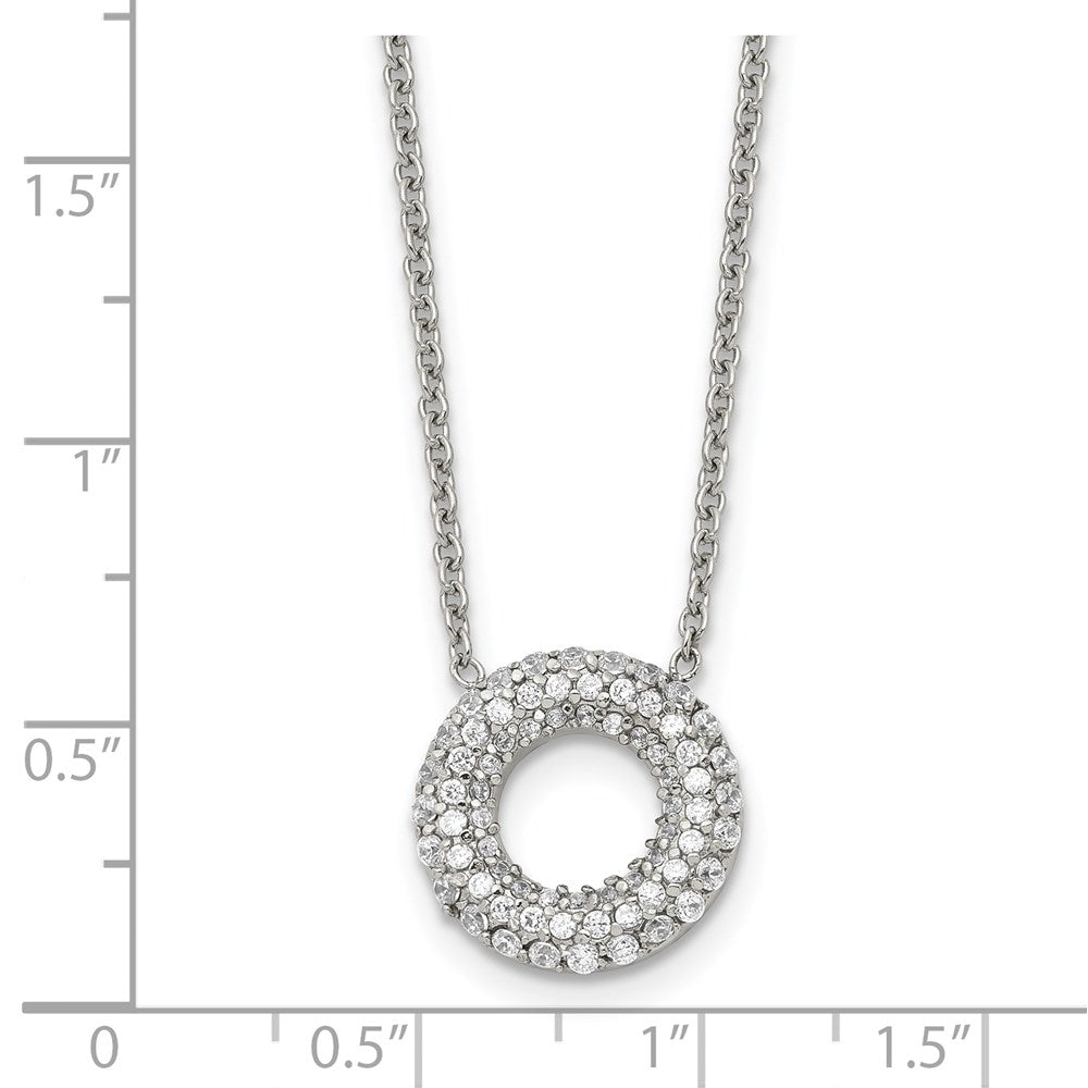 Stainless Steel Polished Cz Circle 18.25In Necklace