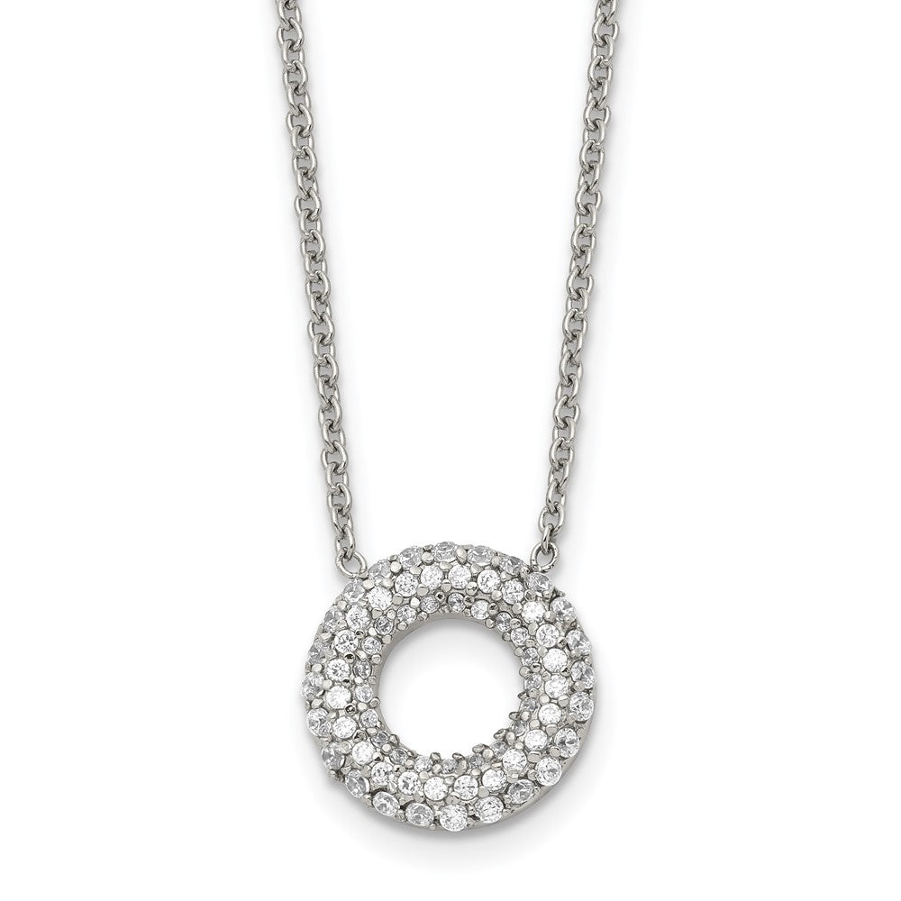 Stainless Steel Polished Cz Circle 18.25In Necklace