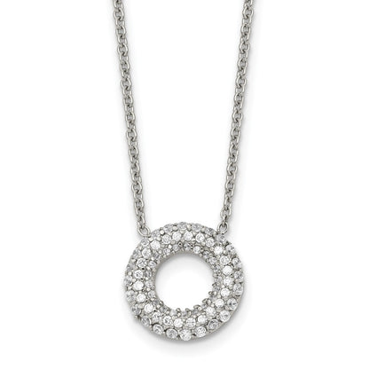 Stainless Steel Polished Cz Circle 18.25In Necklace