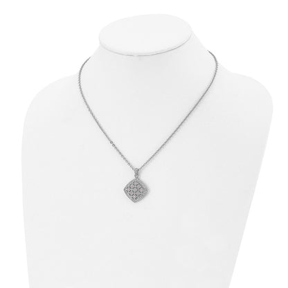 Stainless Steel Chisel Polished Clear And Pink Cz Square Pendant On A 18 Inch Cable Chain Necklace