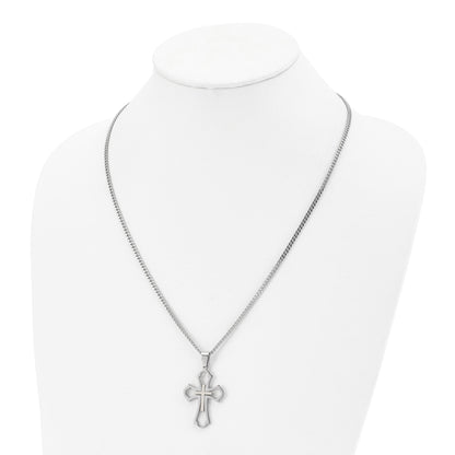 Stainless Steel Chisel Brushed And Polished Yellow Ip-Plated Cross Pendant On A 22 Inch Curb Chain Necklace