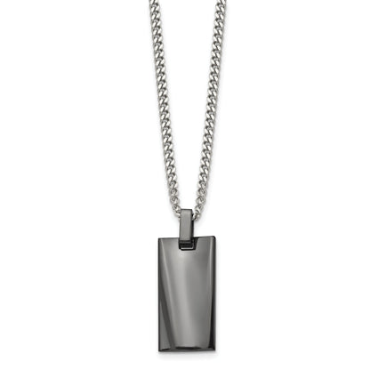 Stainless Steel Chisel Polished Black Ip-Plated Rectangle Dog Tag On A 22 Inch Curb Chain Necklace