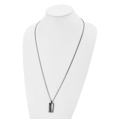 Stainless Steel Chisel Polished Black Ip-Plated Rectangle Dog Tag On A 22 Inch Curb Chain Necklace