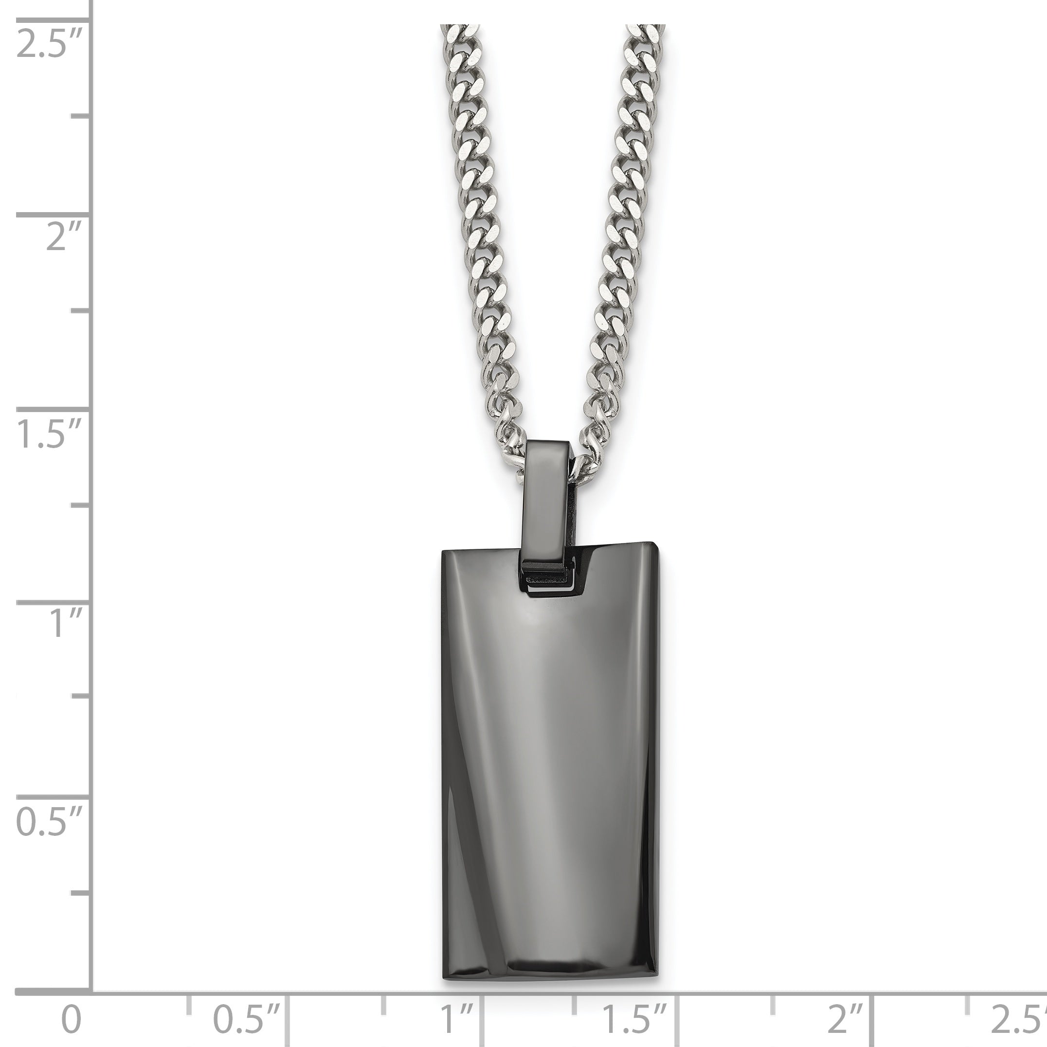 Stainless Steel Chisel Polished Black Ip-Plated Rectangle Dog Tag On A 22 Inch Curb Chain Necklace