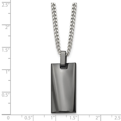 Stainless Steel Chisel Polished Black Ip-Plated Rectangle Dog Tag On A 22 Inch Curb Chain Necklace