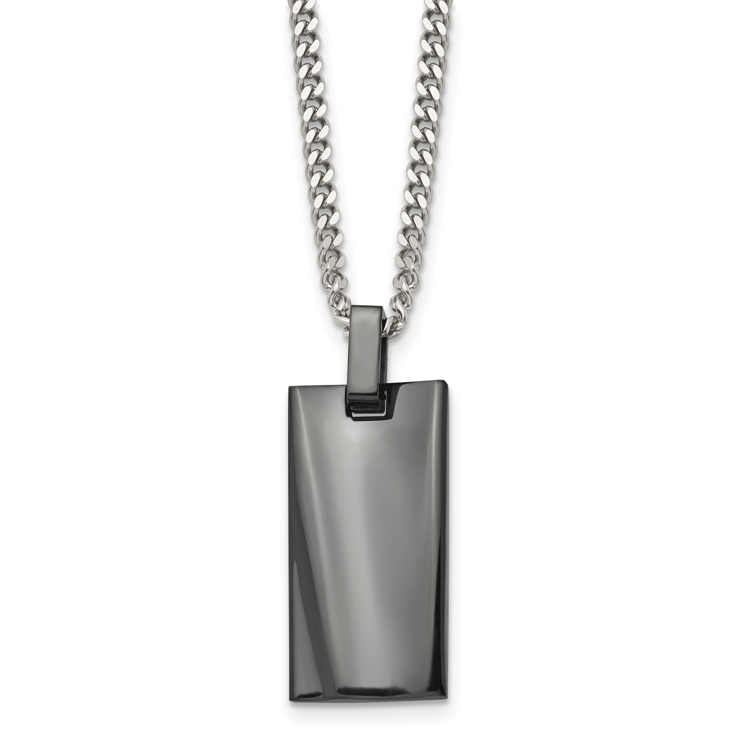 Stainless Steel Chisel Polished Black Ip-Plated Rectangle Dog Tag On A 22 Inch Curb Chain Necklace