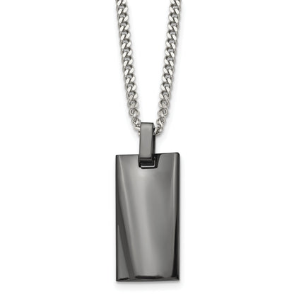 Stainless Steel Chisel Polished Black Ip-Plated Rectangle Dog Tag On A 22 Inch Curb Chain Necklace