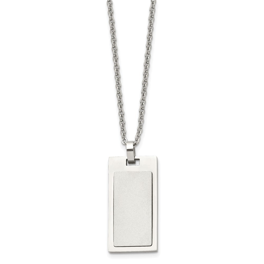 Stainless Steel Chisel Brushed And Polished Rectangle Dog Tag On A 22 Inch Cable Chain Necklace