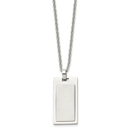 Stainless Steel Chisel Brushed And Polished Rectangle Dog Tag On A 22 Inch Cable Chain Necklace