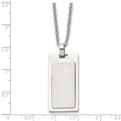 Stainless Steel Chisel Brushed And Polished Rectangle Dog Tag On A 22 Inch Cable Chain Necklace