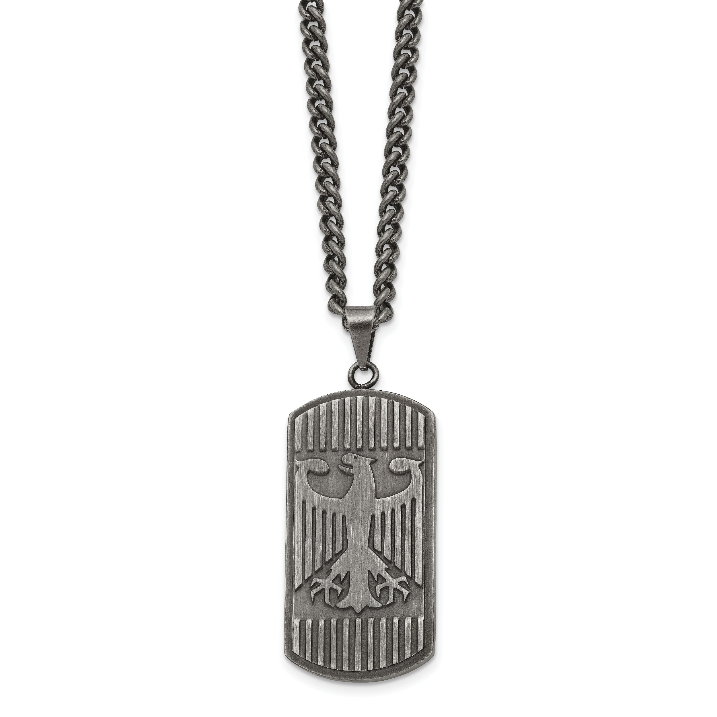 Stainless Steel Chisel Antiqued And Brushed Phoenix Dog Tag On A 22 Inch Curb Chain Necklace