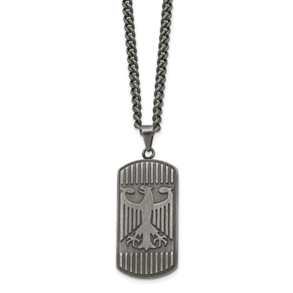 Stainless Steel Chisel Antiqued And Brushed Phoenix Dog Tag On A 22 Inch Curb Chain Necklace