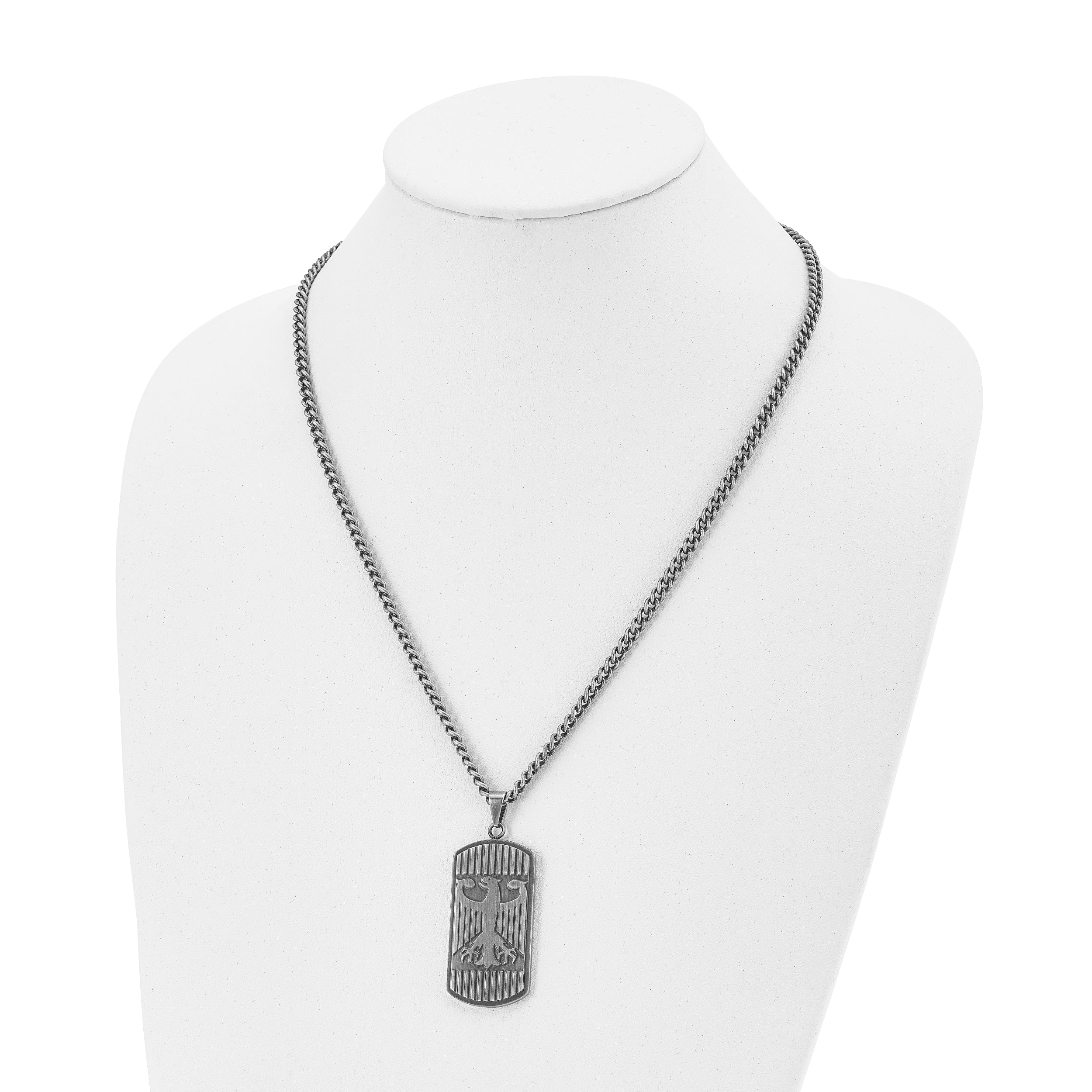 Stainless Steel Chisel Antiqued And Brushed Phoenix Dog Tag On A 22 Inch Curb Chain Necklace