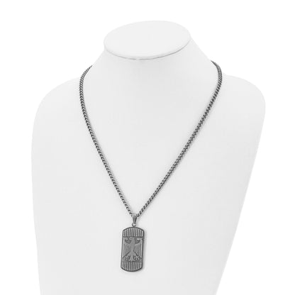 Stainless Steel Chisel Antiqued And Brushed Phoenix Dog Tag On A 22 Inch Curb Chain Necklace