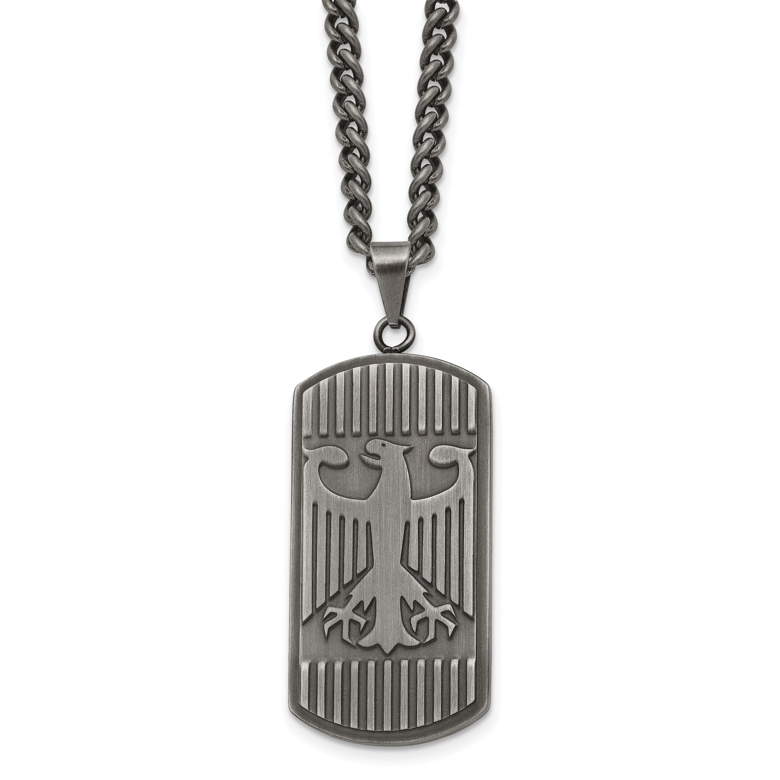 Stainless Steel Chisel Antiqued And Brushed Phoenix Dog Tag On A 22 Inch Curb Chain Necklace