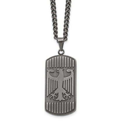 Stainless Steel Chisel Antiqued And Brushed Phoenix Dog Tag On A 22 Inch Curb Chain Necklace