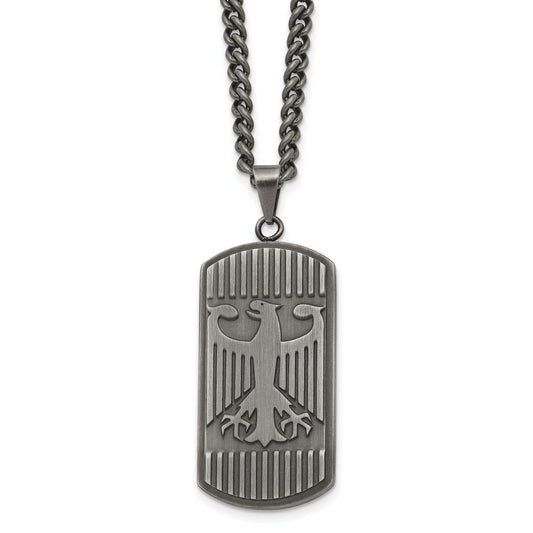 Stainless Steel Chisel Antiqued And Brushed Phoenix Dog Tag On A 22 Inch Curb Chain Necklace