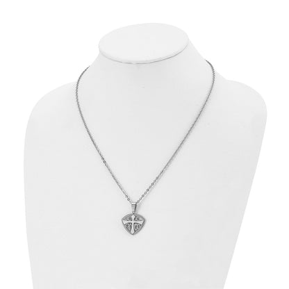 Stainless Steel Chisel Brushed And Polished Cross Shield Pendant On A 20 Inch Cable Chain Necklace