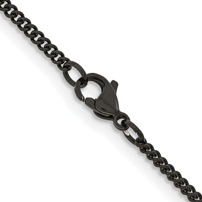 Stainless Steel Chisel Polished Black Ip-Plated 2.25mm 24 Inch Round Curb Chain Necklace
