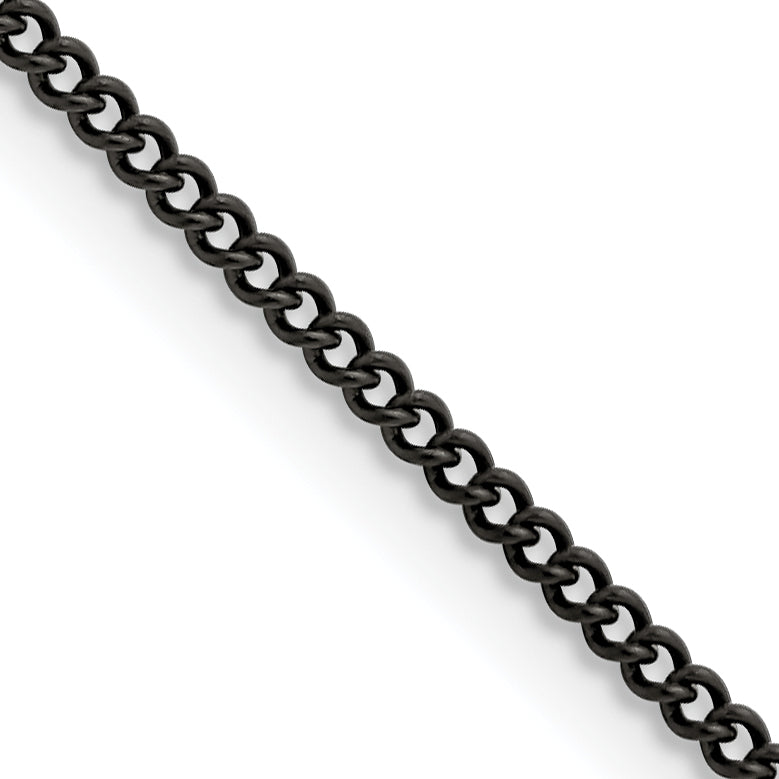 Stainless Steel Chisel Polished Black Ip-Plated 2.25mm 24 Inch Round Curb Chain Necklace