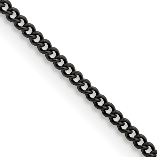 Stainless Steel Chisel Polished Black Ip-Plated 2.25mm 18 Inch Round Curb Chain Necklace