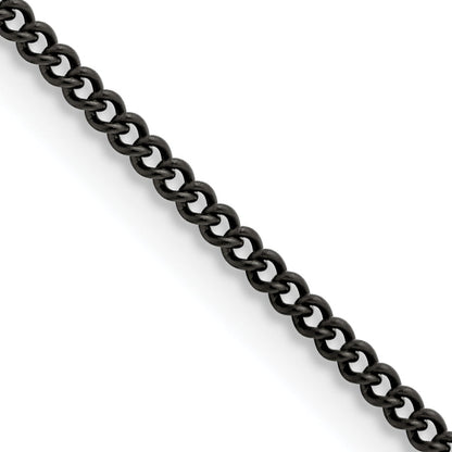 Stainless Steel Chisel Polished Black Ip-Plated 2.25mm 20 Inch Round Curb Chain Necklace